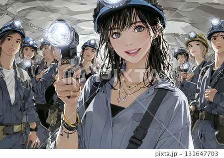 地下工事現場で働く女性のイラスト素材 131647703