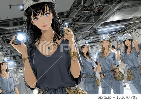 地下工事現場で働く女性のイラスト素材 131647705