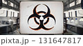 Chemical research laboratory and a biohazard sign, no people, as a background. 131647817
