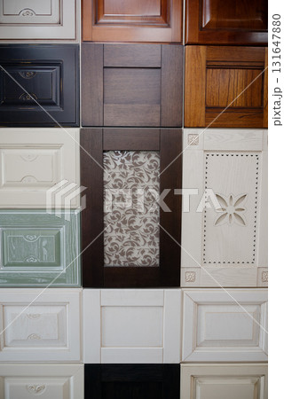 Samples of kitchen fronts in different colors and textures Samples of kitchen fronts in different colors and textures 131647880
