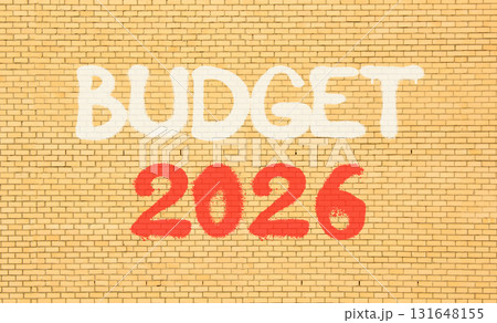 Budget 2026 symbol. Concept words Budget 2026 on beautiful old brown brick wall. Beautiful old brown brick wall background. Business and budget 2026 concept. Copy space. 131648155