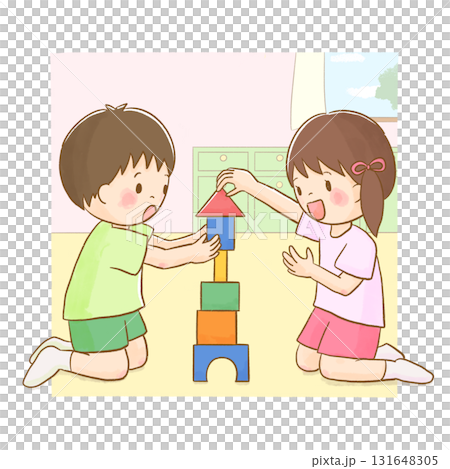 兒童玩積木的水彩插圖/可用於育兒、教育和育兒圖像的素材 兒童玩積木的水彩插圖/可用於育兒、教育和育兒圖像的素材 131648305