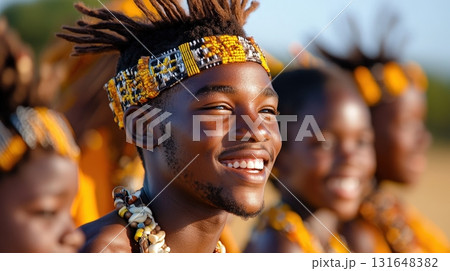 Joyful and Vibrant Traditional African Dance Performance with Colorful Costumes Headdresses and a Sense of and of Cultural Heritage 131648382