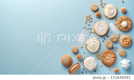 Flat lay, 3D illustration, white rectangle blank paper, mint leaves assortment, creative layout, top view, copy space 131648491