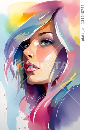 Close-up of a stylized portrait of a woman. Whispers of Colorful Dreams Close-up of a stylized portrait of a woman. Whispers of Colorful Dreams 131648743