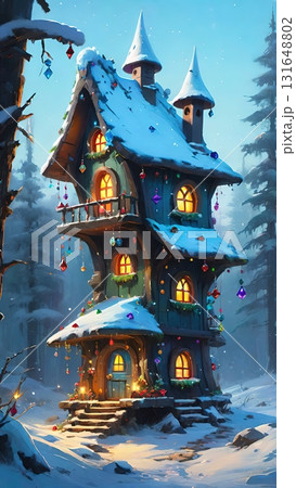 the image of a quiet, possibly horror-inspired home. The Eerie Glow: A Haunting Homestead at Dusk 131648802