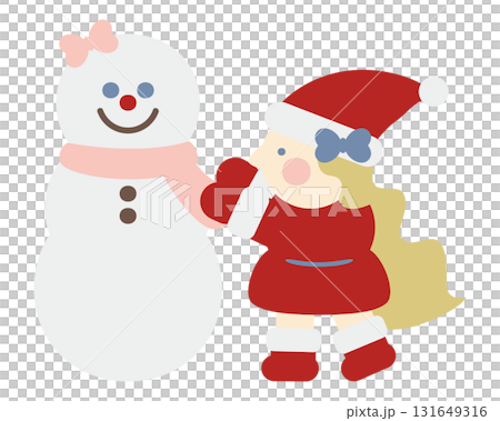 可愛的女孩聖誕老公公在堆雪人 131649316