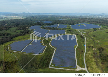北海道釧路エリアのメガソーラー施設（空撮・ドローン撮影） 131649333