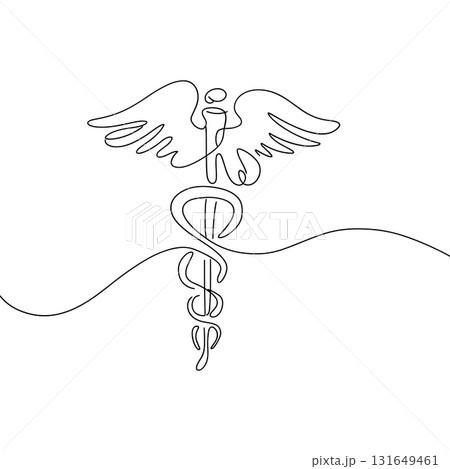 SEO Title: Caduceus Medical Symbol One Line Drawing Vector. Healthcare and Medicine Icon. SEO Title: Caduceus Medical Symbol One Line Drawing Vector. Healthcare and Medicine Icon. 131649461