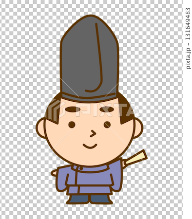 平安時代貴族左手拿著扇子指著東西的插圖。可愛的日本人物素材 131649483