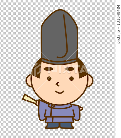 平安時代貴族右手拿著扇子指著的插圖。可愛的日本人物素材 131649484