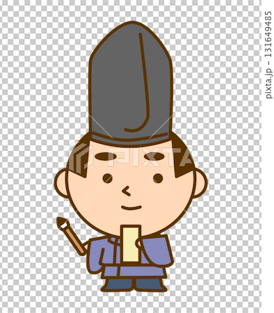 和歌を詠む平安時代の貴族の男性イラスト　かわいい和風キャラクター素材 131649485