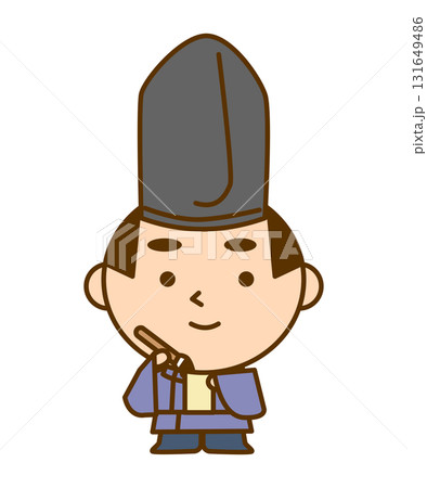 和歌を詠む平安時代の貴族の男性イラスト　かわいい和風キャラクター素材 131649486