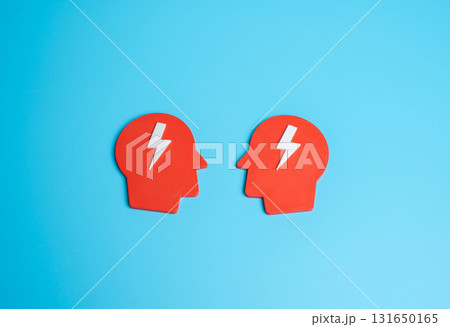 Dispute and conflict at its peak between people. Concept of confrontation, negotiation breakdown, and emotional escalation. Reflection of stress, leadership crisis, and communication failure. 131650165