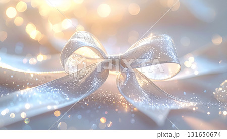 光と輝きに包まれた白銀のリボン装飾と繊細なリボン結びの美しい背景画像 光と輝きに包まれた白銀のリボン装飾と繊細なリボン結びの美しい背景画像 131650674
