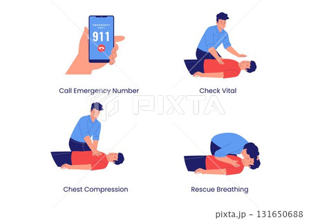 Illustration of Cardiopulmonary Resuscitation Training Steps Illustration of Cardiopulmonary Resuscitation Training Steps 131650688