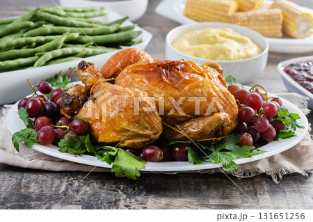 Thanksgiving rdinner on rustic wooden table Thanksgiving rdinner on rustic wooden table 131651256