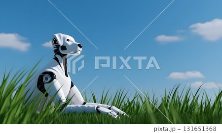 Robotic dog enjoying the peaceful outdoor scenery 131651368