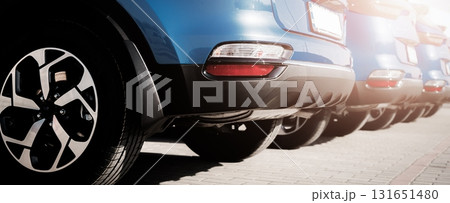 Blue business car with shiny front lights color bright Blue business car with shiny front lights color bright 131651480