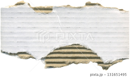 Corrugated ripped white cardboard with jagged torn brown edge for background, packaging, gift wrapping, and creative crafting projects 131651495