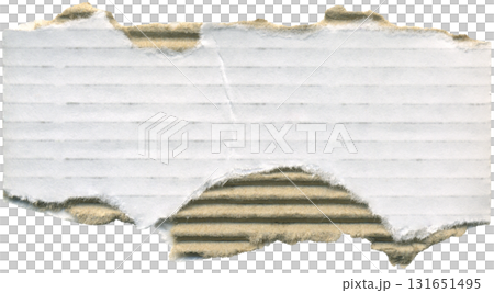 Corrugated ripped white cardboard with jagged torn brown edge for background, packaging, gift wrapping, and creative crafting projects 131651495