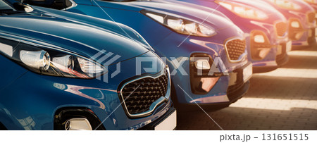 Blue business car with shiny front lights color bright 131651515