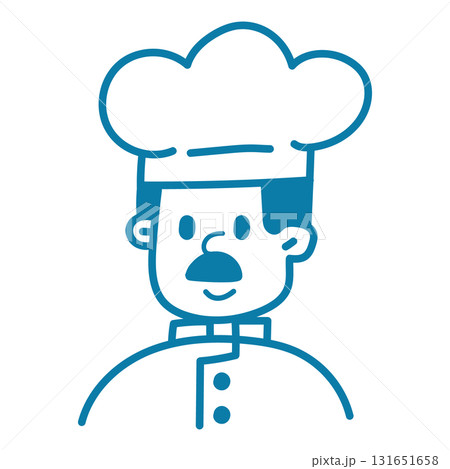 Cartoon doodle line illustration of a male chef character. Hand drawn cooking concept with simple doodle line style. Perfect for culinary, restaurant, and food logo design themes. Cartoon doodle line illustration of a male chef character. Hand drawn cooking concept with simple doodle line style. Perfect for culinary, restaurant, and food logo design themes. 131651658