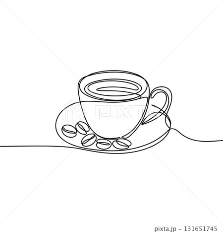 Coffee Cup with Beans One Line Drawing Vector. Hot Drink and Cafe Menu Illustration. 131651745