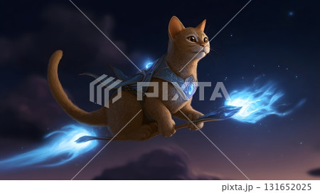 Feline cosmic adventurer riding a comet in the night sky Feline cosmic adventurer riding a comet in the night sky 131652025
