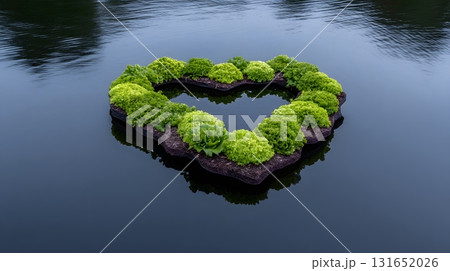 Heart-shaped floating garden in tranquil lake Heart-shaped floating garden in tranquil lake 131652026