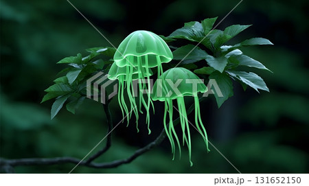 Ethereal jellyfish-like foliage on a surreal, glowing tree. 131652150