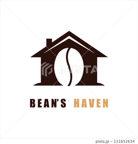 Coffee bean inside a house shape logo isolated on white background beans haven logo vector design 131652634