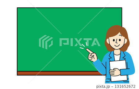 黒板を指差して説明するスーツ姿の女性の解説系イラスト 131652672