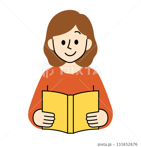 読書をする私服姿の女性のフラットイラスト 131652676