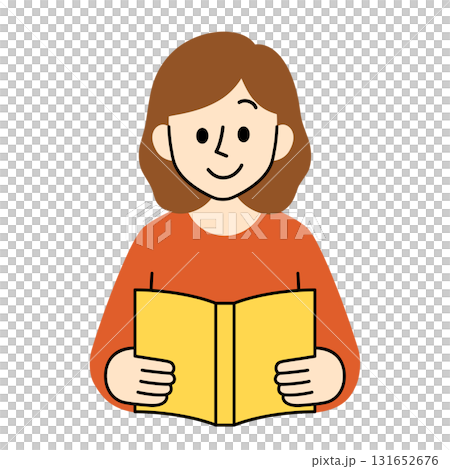 読書をする私服姿の女性のフラットイラスト 131652676