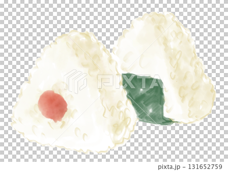 梅干しと海苔の美味しそうなおにぎりの手描き水彩イラスト 131652759