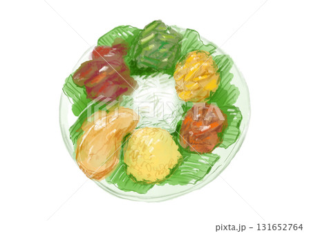 色鮮やかで美味しそうなスリランカカレーのエスニックな手描き水彩イラスト 131652764