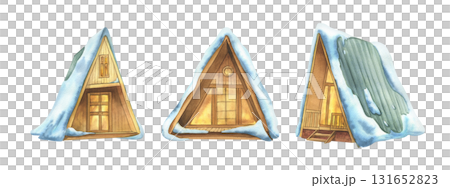 Hand-painted watercolor illustration clipart set with cozy wooden cabins covered in snow, rustic huts perfect for Christmas crafts, invitations, greeting cards, and holiday decorative projects. Hand-painted watercolor illustration clipart set with cozy wooden cabins covered in snow, rustic huts perfect for Christmas crafts, invitations, greeting cards, and holiday decorative projects. 131652823