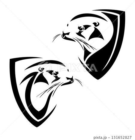 wild otter head and heraldic shield black and white vector design wild otter head and heraldic shield black and white vector design 131652827