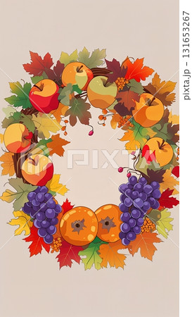 りんご・柿・ぶどうの秋の果実リース りんご・柿・ぶどうの秋の果実リース 131653267