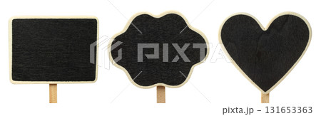 Set of chalk boards in shapes of rectangle, cloud and heart, isolated on transparent background 131653363