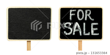 Set of chalk boards, one blank and one with For Sale written in chalk, isolated on transparent background Set of chalk boards, one blank and one with For Sale written in chalk, isolated on transparent background 131653364