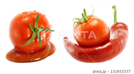 Set of fresh red tomatoes isolated on transparent background 131653377