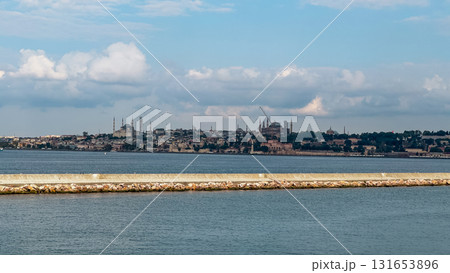 Istanbul, Turkey. Scenic view of the Bosphorus Strait with city view in the background. Urban skyline and city life. Istanbul, Turkey. Scenic view of the Bosphorus Strait with city view in the background. Urban skyline and city life. 131653896