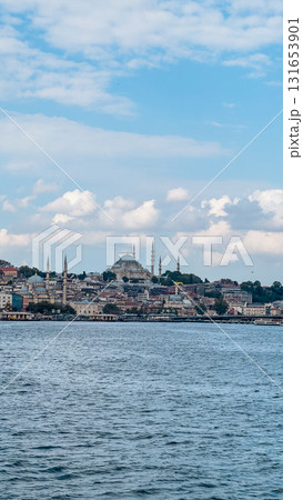Istanbul, Turkey. Scenic view of the Bosphorus Strait with city view in the background. Urban skyline and city life. Istanbul, Turkey. Scenic view of the Bosphorus Strait with city view in the background. Urban skyline and city life. 131653901