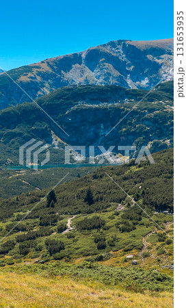 Mountain view of the Rila Mountains in Bulgaria. Seven Rila Lake hike. Eco trails. Connection with nature. 131653935