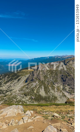 Mountain view of the Rila Mountains in Bulgaria. Seven Rila Lake hike. Eco trails. Connection with nature. 131653949