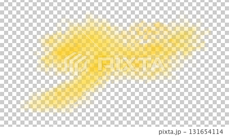 Yellow smoke texture on transparent background, horizontal flow of dense swirling cloud with soft gradient and realistic structure for visuals and overlays 131654114