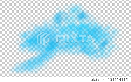 Light blue smoke texture on transparent background, horizontal flow of dense swirling cloud with soft gradient and realistic structure for visuals and overlays 131654115