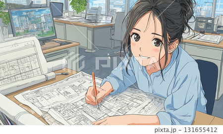アニメ調 平面図を書く少女 131655412